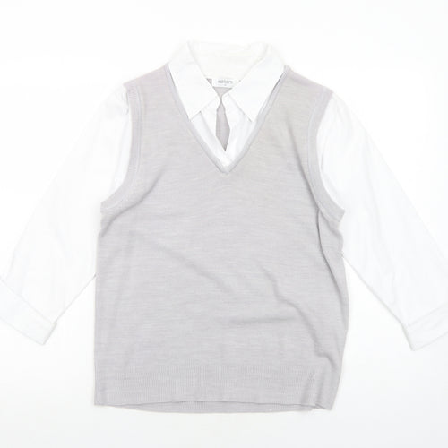 editions Womens Grey Acrylic Basic Blouse Size 14 V-Neck