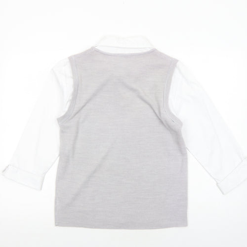 editions Womens Grey Acrylic Basic Blouse Size 14 V-Neck