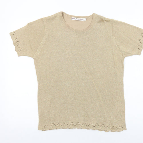 EWM Womens Gold Acrylic Basic Blouse Size M Crew Neck