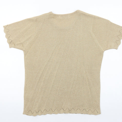 EWM Womens Gold Acrylic Basic Blouse Size M Crew Neck