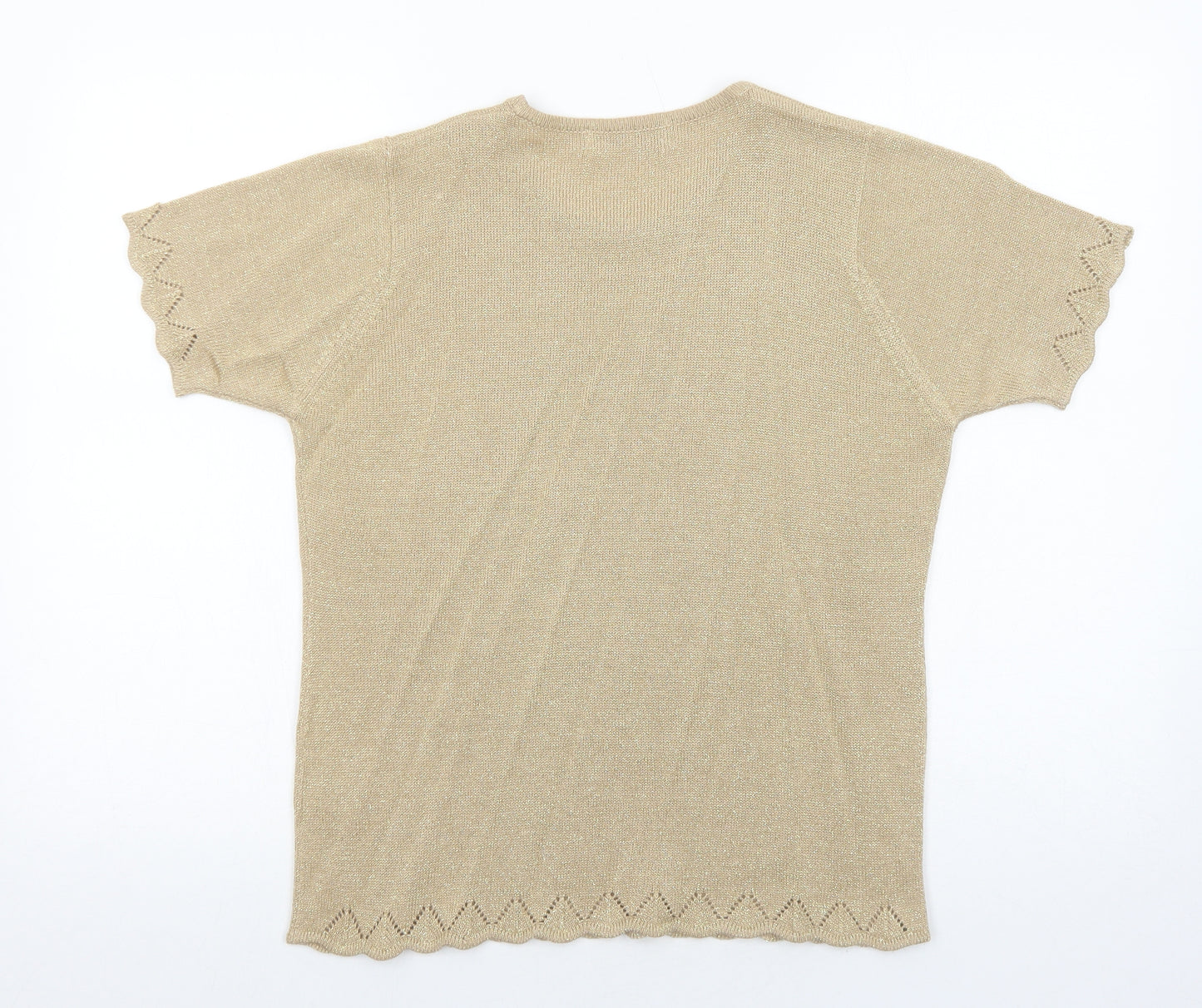 EWM Womens Gold Acrylic Basic Blouse Size M Crew Neck