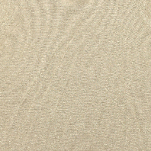 EWM Womens Gold Acrylic Basic Blouse Size M Crew Neck