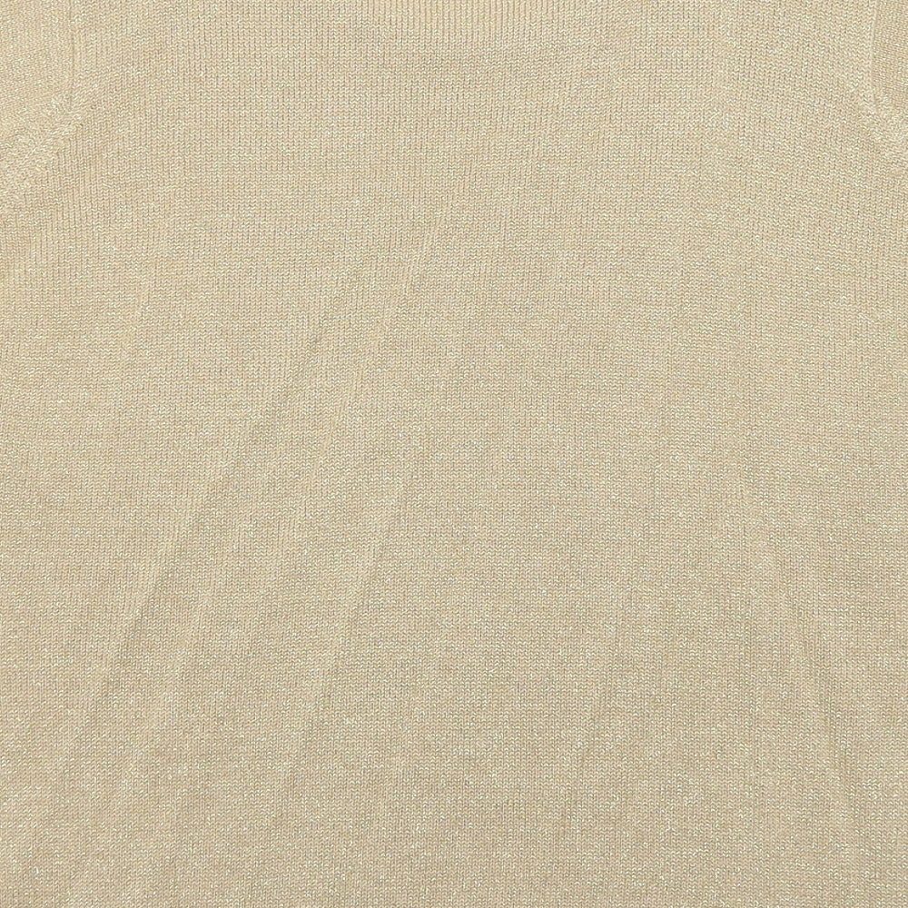 EWM Womens Gold Acrylic Basic Blouse Size M Crew Neck