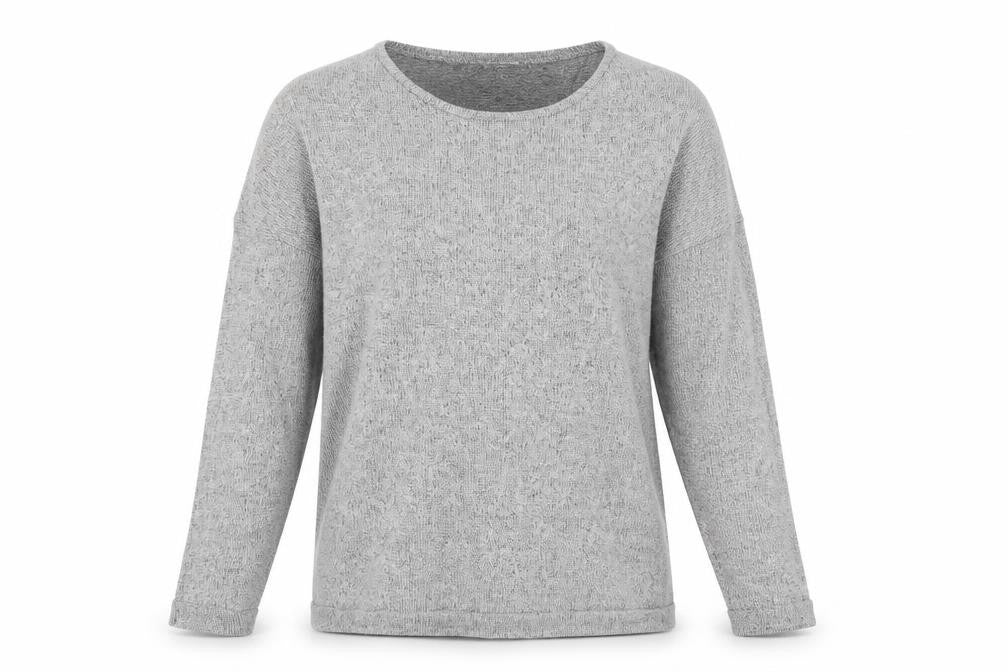 Front view of LEFTIES women’s grey scoop neck polyester jumper, size M