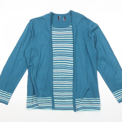 Arista Womens Blue Striped Acrylic Basic Blouse Size 12 Round Neck
