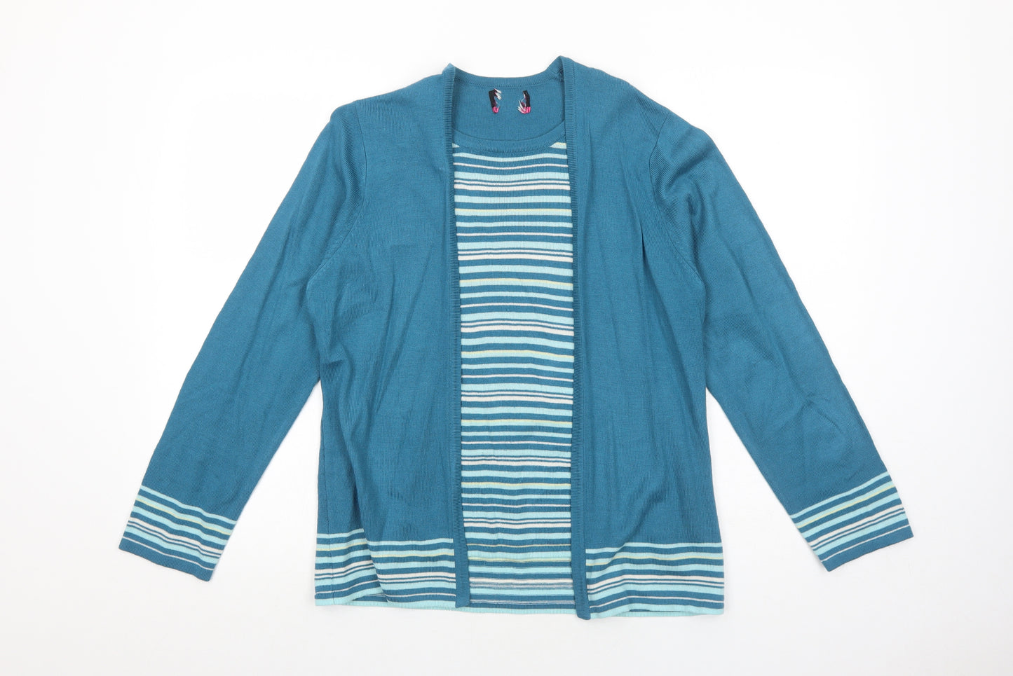 Arista Womens Blue Striped Acrylic Basic Blouse Size 12 Round Neck