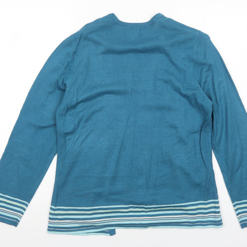 Arista Womens Blue Striped Acrylic Basic Blouse Size 12 Round Neck