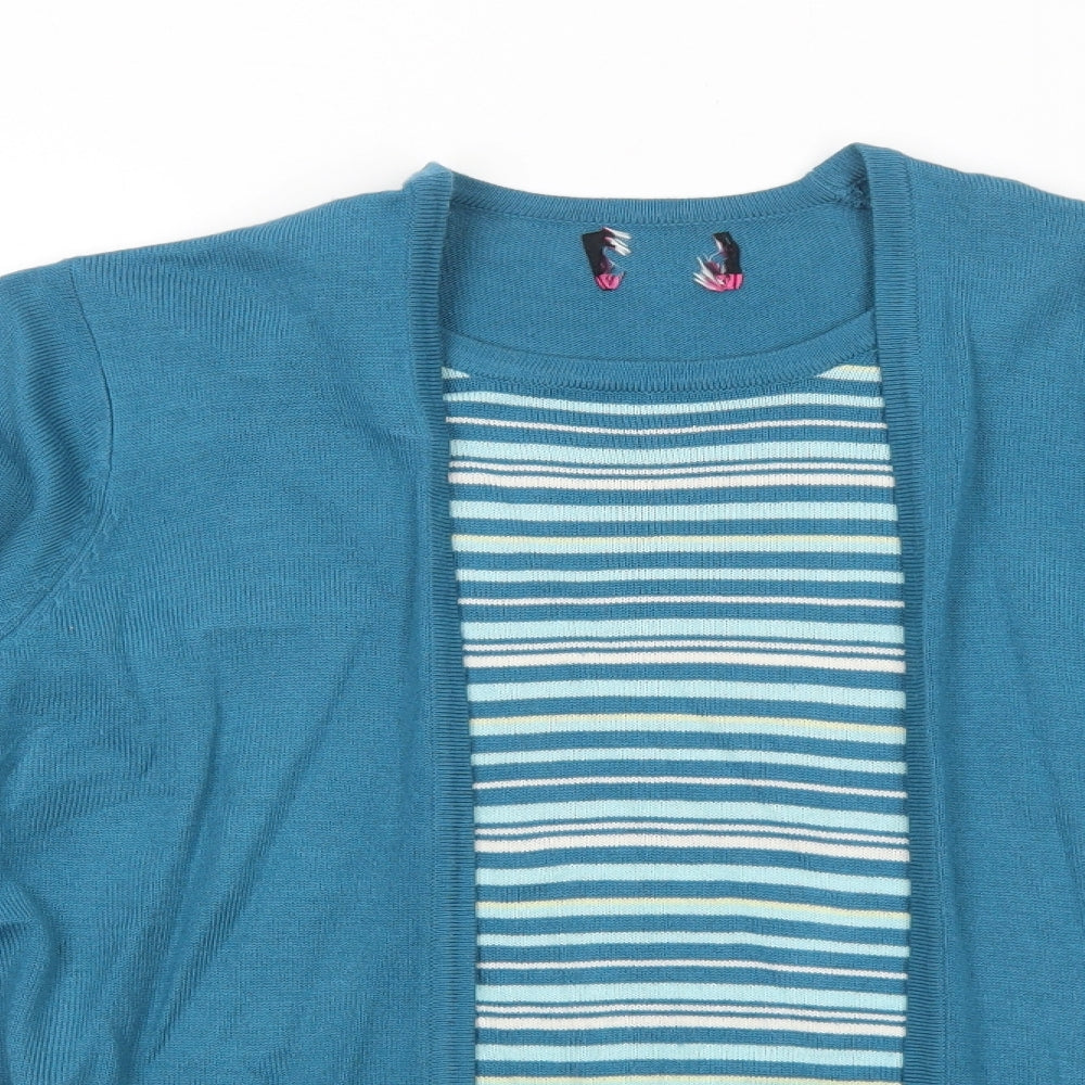 Arista Womens Blue Striped Acrylic Basic Blouse Size 12 Round Neck