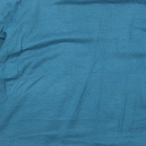 Arista Womens Blue Striped Acrylic Basic Blouse Size 12 Round Neck