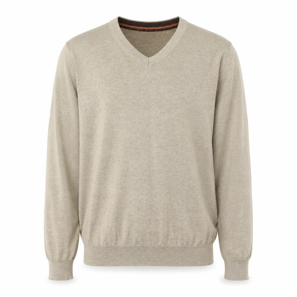 SandStone Mens Beige V-Neck Cotton Pullover Jumper Size M Long Sleeve