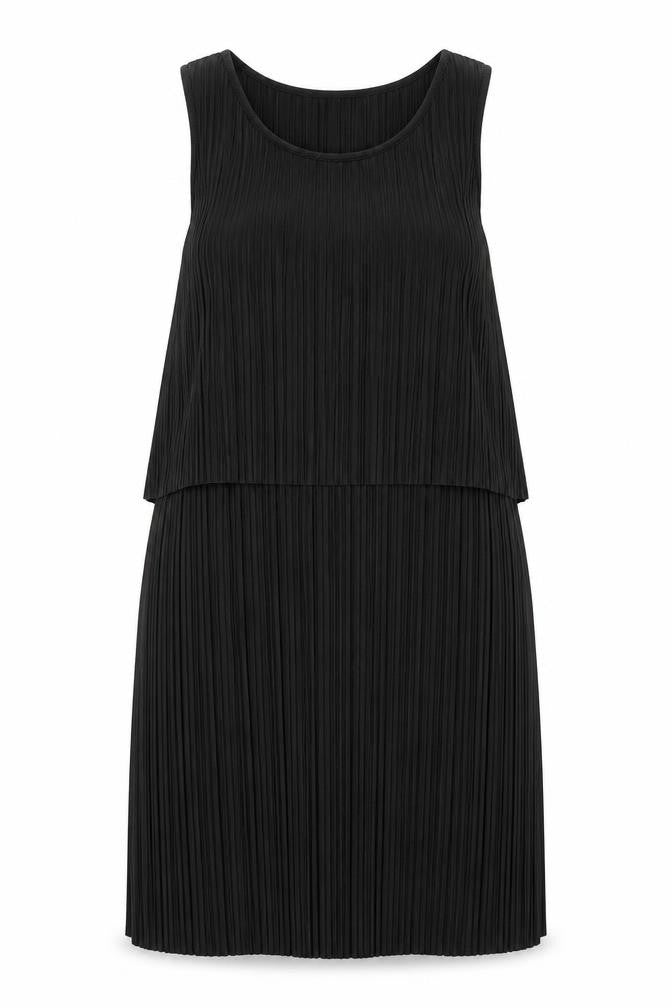 Front view of H&M women’s black polyester tank dress, size S, round neck pullover