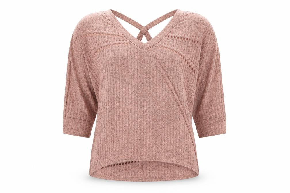 Front view of Ayanapa women’s orange v-neck polyester jumper, size UK 12