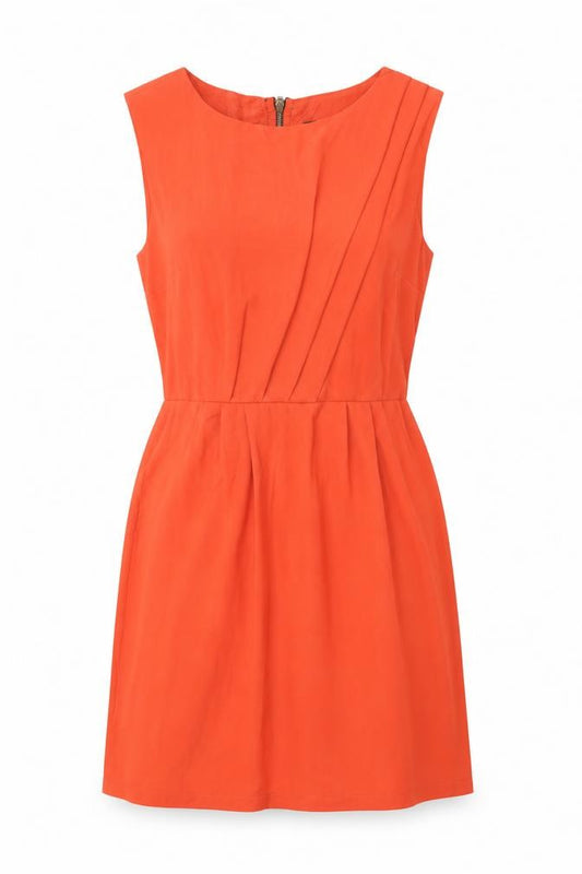 Front view of Topshop women’s red polyester a-line, size UK 8, round neck zip