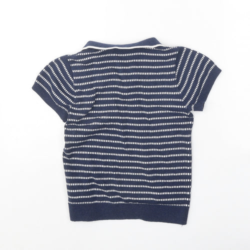 Matalan Boys Blue Striped Cotton Basic Polo Size 4-5 Years Collared Button