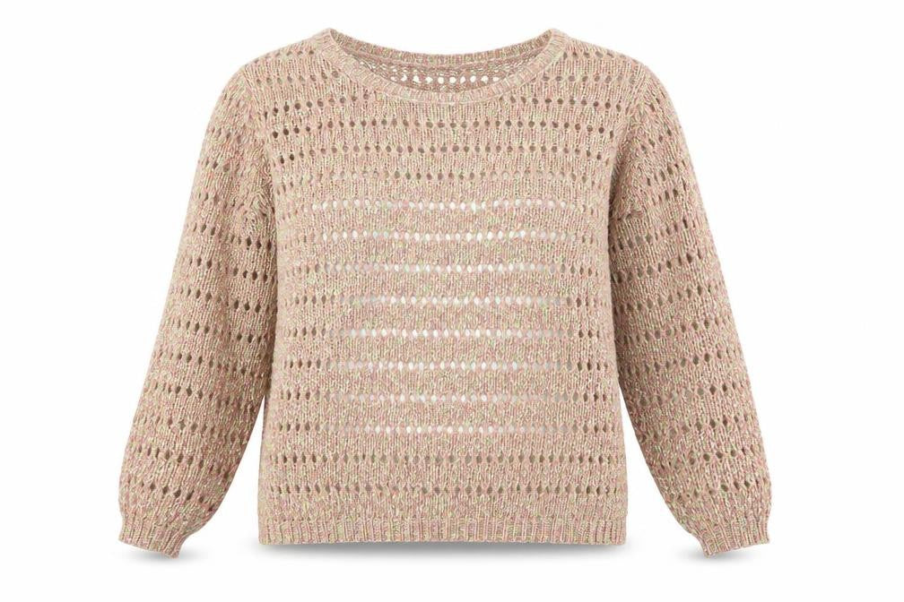 Front view of OPUS women’s beige boat neck cotton jumper, size UK 10, - open back