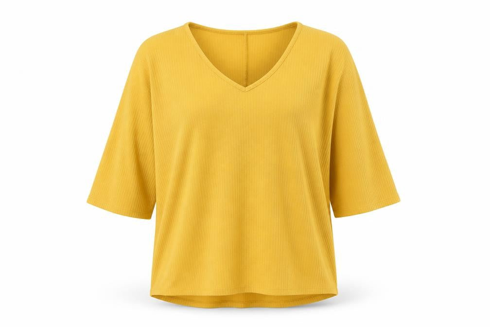 New Look Womens Yellow Viscose Basic T-Shirt Size S V-Neck