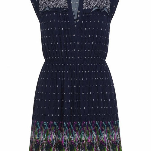 Glassons Womens Black Geometric Viscose A-Line Size 10 V-Neck Button