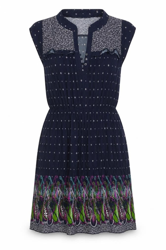 Glassons Womens Black Geometric Viscose A-Line Size 10 V-Neck Button