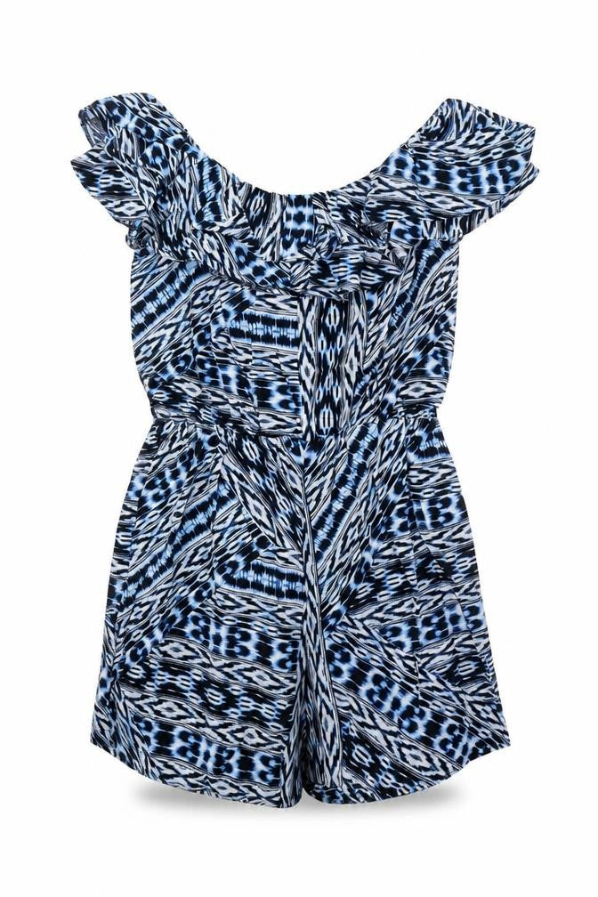 F&F Womens Blue Geometric Viscose Playsuit One-Piece Size 8 Pullover
