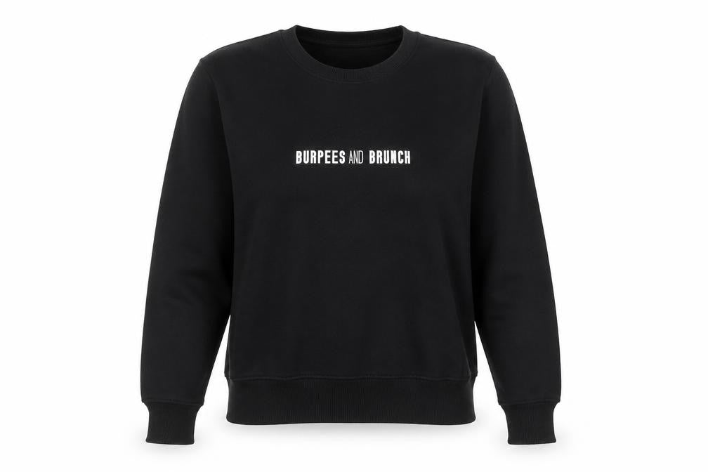 Front view of women’s black cotton pullover sweatshirt, size S, pullover