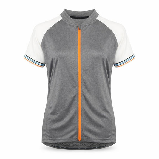 Front view of Crane women’s grey colourblock polyester basic t-shirt, size UK 8, v-neck zip -, size UK 8-10