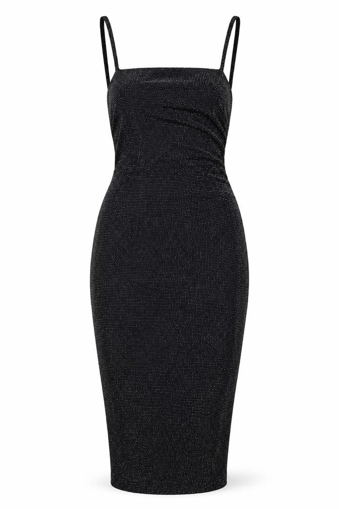 Boohoo Womens Black Nylon Pencil Dress Size 8 Square Neck Pullover