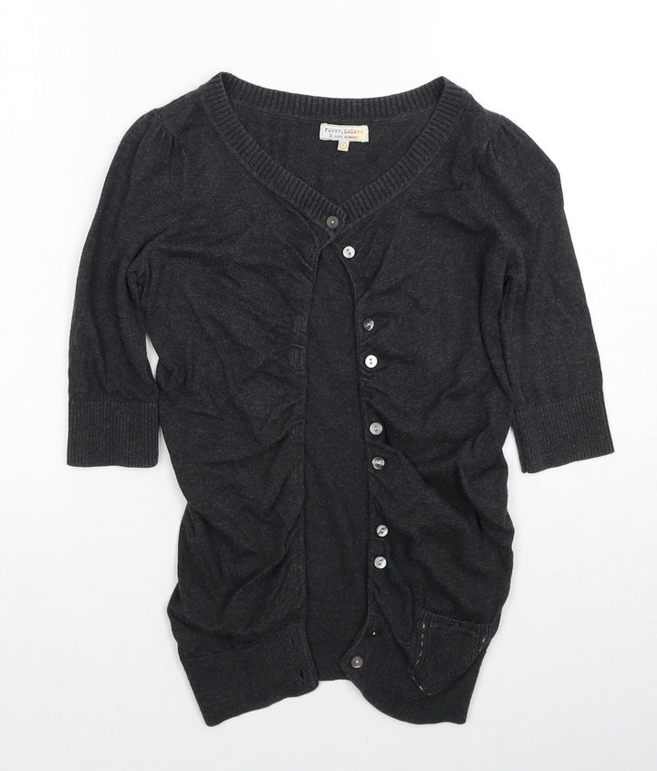River Island Womens Grey V-Neck Cotton Cardigan Jumper Size 6