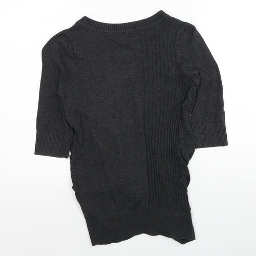 River Island Womens Grey V-Neck Cotton Cardigan Jumper Size 6