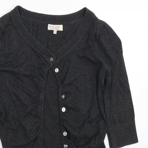 River Island Womens Grey V-Neck Cotton Cardigan Jumper Size 6
