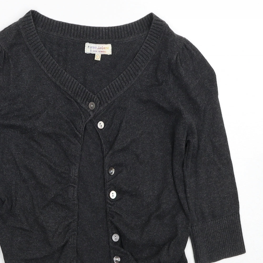 River Island Womens Grey V-Neck Cotton Cardigan Jumper Size 6
