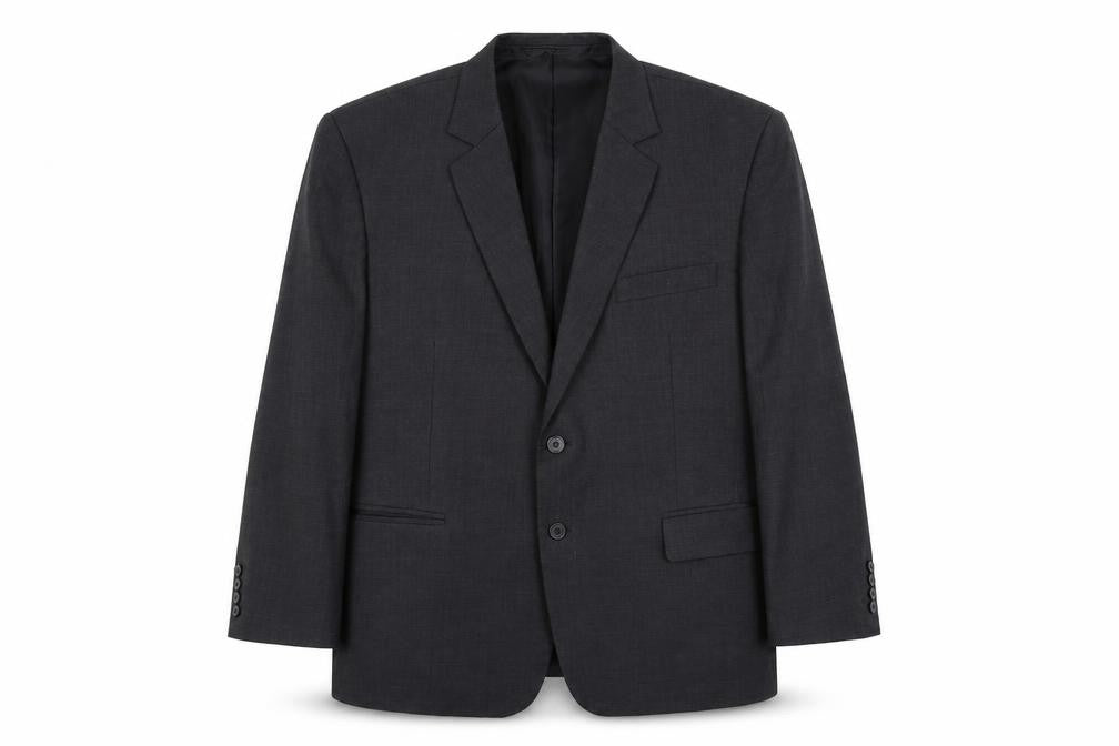 Front view of Universal Tailor men’s grey polyester jacket suit jacket, size 44, regular