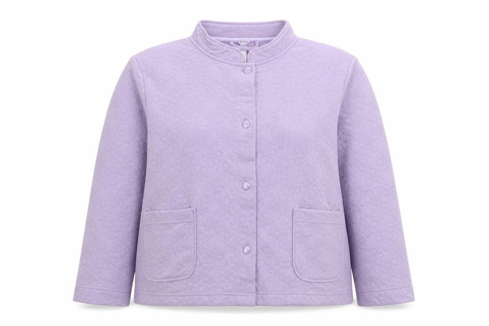 Front view of BHS women’s purple polyester pullover sweatshirt, size UK 16, button