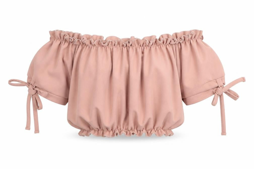New Look Womens Beige Polyester Cropped Blouse Size 8 Off the Shoulder