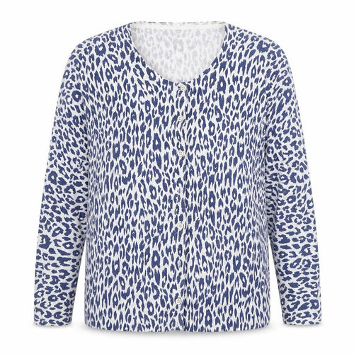 Gap Womens Blue V-Neck Animal Print Cotton Cardigan Jumper Size M - Leopard Print