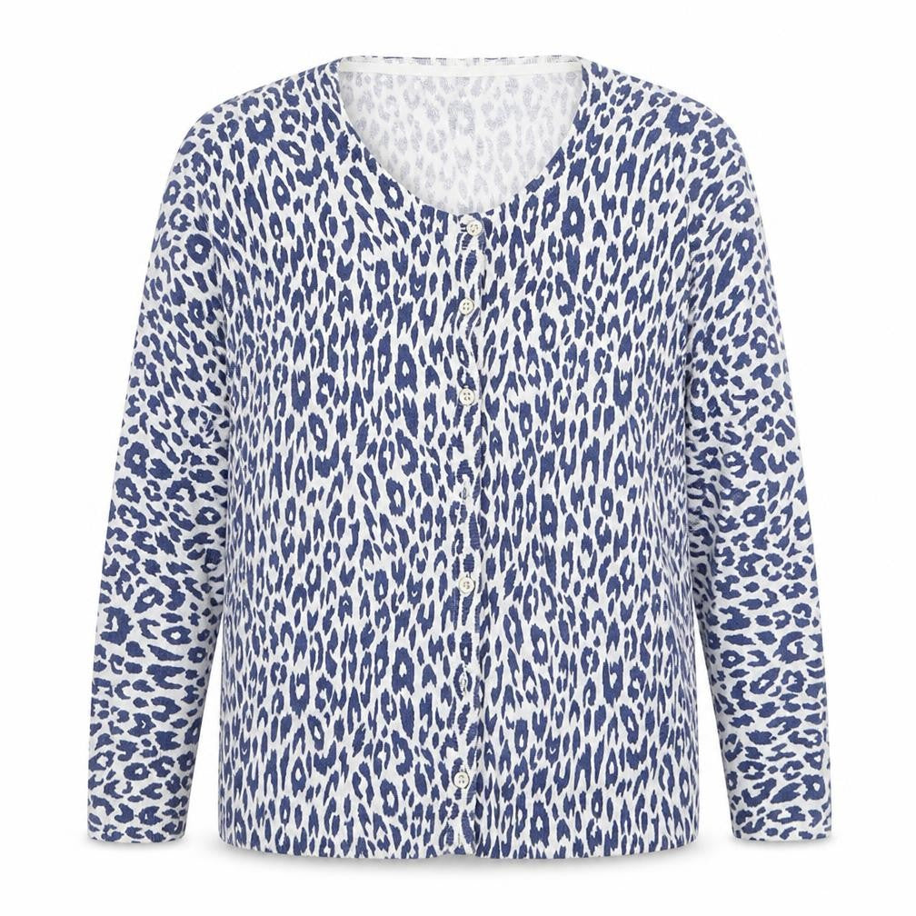 Gap Womens Blue V-Neck Animal Print Cotton Cardigan Jumper Size M - Leopard Print