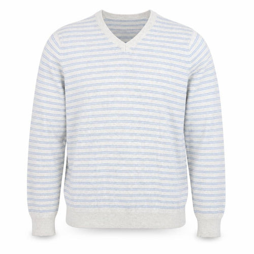 Marks and Spencer Mens Grey V-Neck Striped Cotton Pullover Jumper Size S Long Sleeve