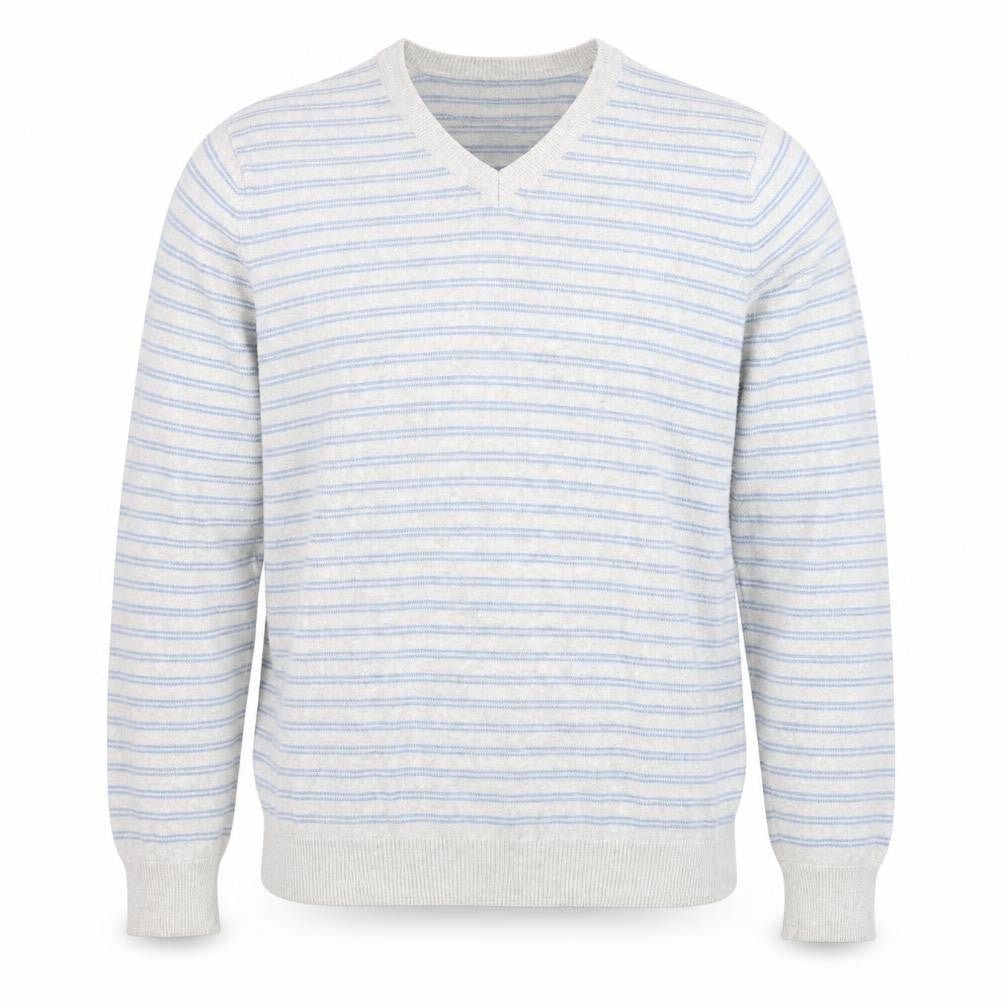 Marks and Spencer Mens Grey V-Neck Striped Cotton Pullover Jumper Size S Long Sleeve