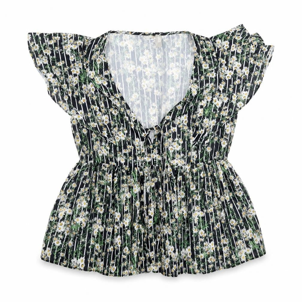 Front view of ASOS women’s multicoloured floral polyester basic blouse, size UK 10, v-neck