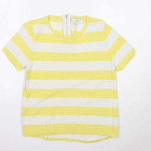 NEXT Womens Yellow Striped Cotton Basic Tank Size 10 Round Neck