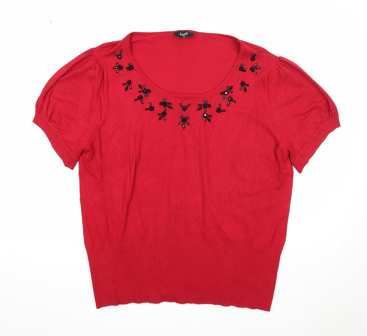 Klass Womens Red Scoop Neck Viscose Pullover Jumper Size 2XL Pullover