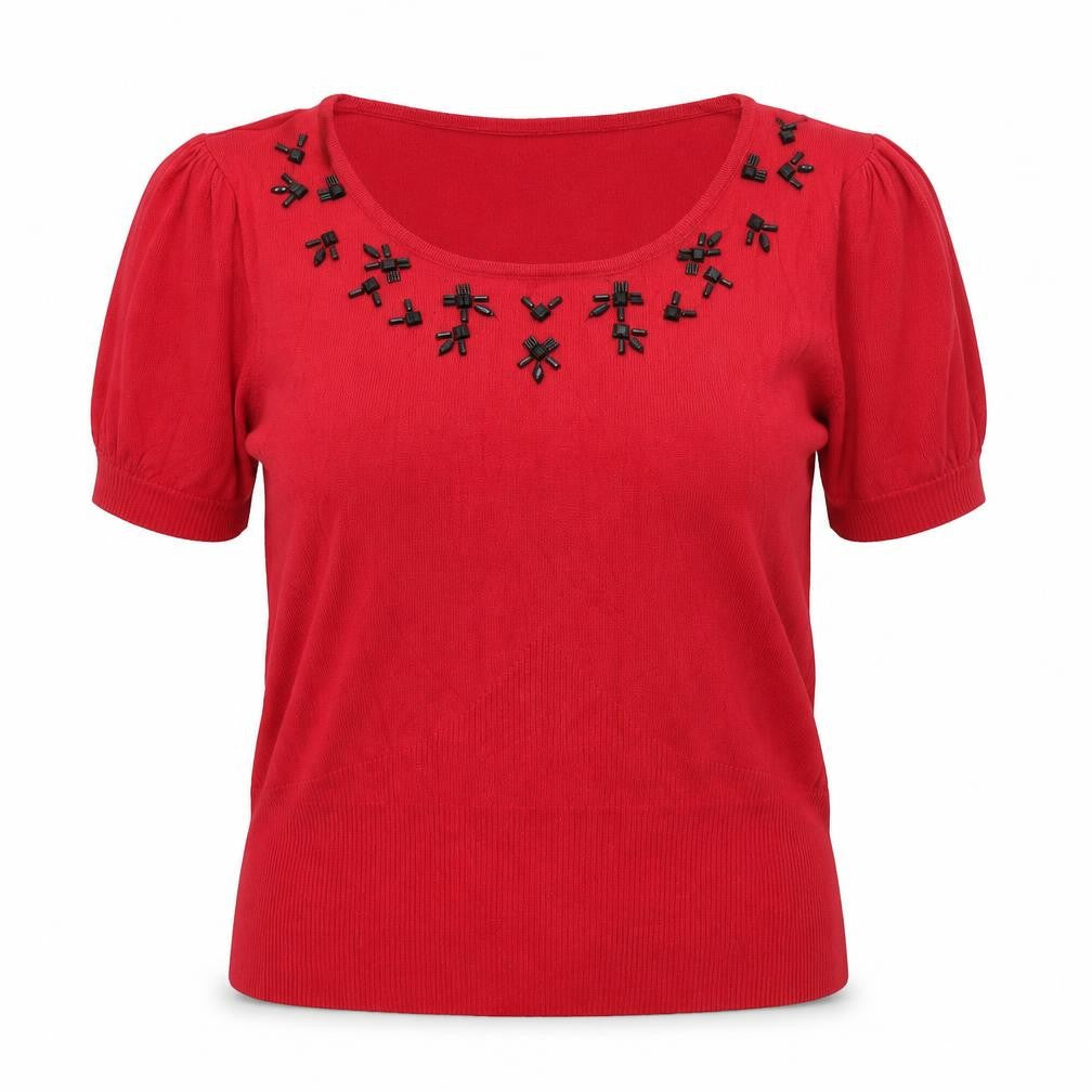 Front view of Klass women’s red scoop neck viscose jumper, size 2XL, pullover