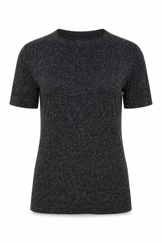 Front view of Warehouse women’s black viscose basic t-shirt, size UK 8, round neck
