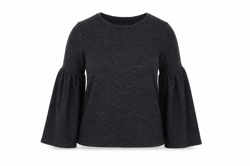 Front view of Marks & Spencer women’s blue round neck polyester jumper, size UK 14