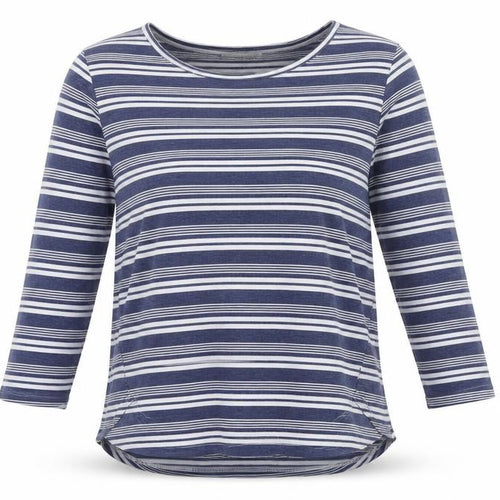 Maison De Nimes Womens Blue Striped Polyester Basic T-Shirt Size XS Boat Neck