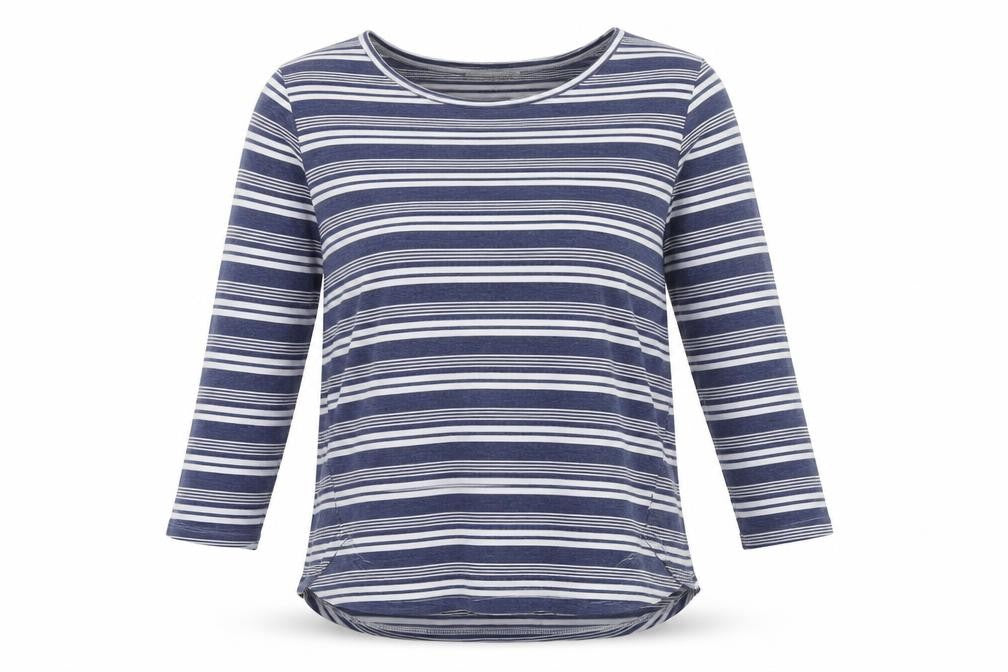 Maison De Nimes Womens Blue Striped Polyester Basic T-Shirt Size XS Boat Neck