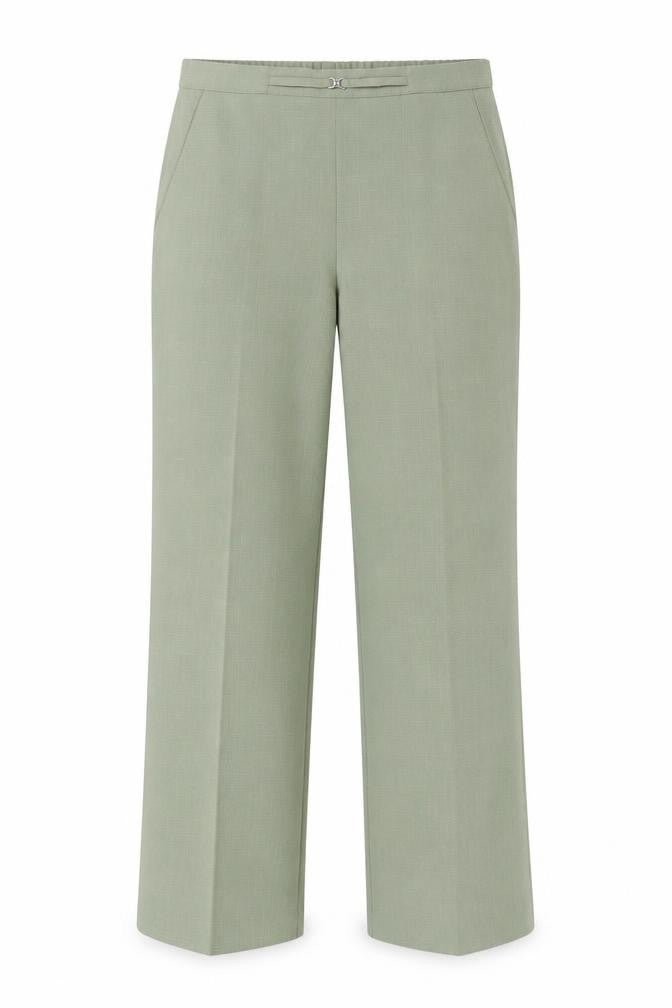 Front view of Classics women’s green polyester trousers, size UK 10, regular