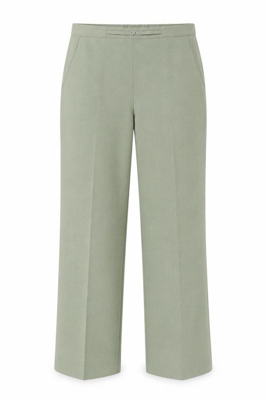 Front view of Classics women’s green polyester trousers, size UK 10, regular