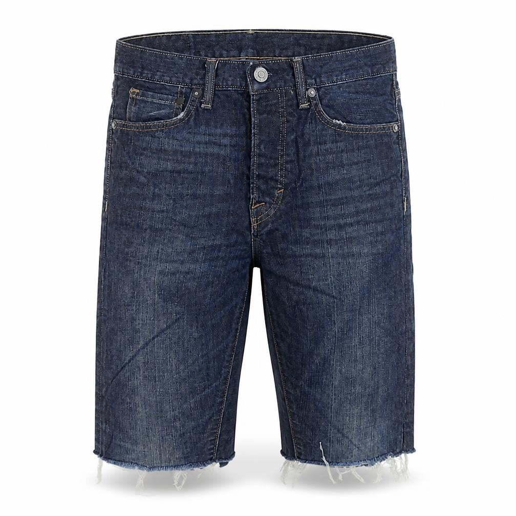 Front view of H&M men’s blue cotton chino shorts, size 29, in regular zip