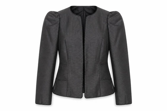Front view of atentif women’s grey polyester jacket blazer, size UK 10, - shoulder detail