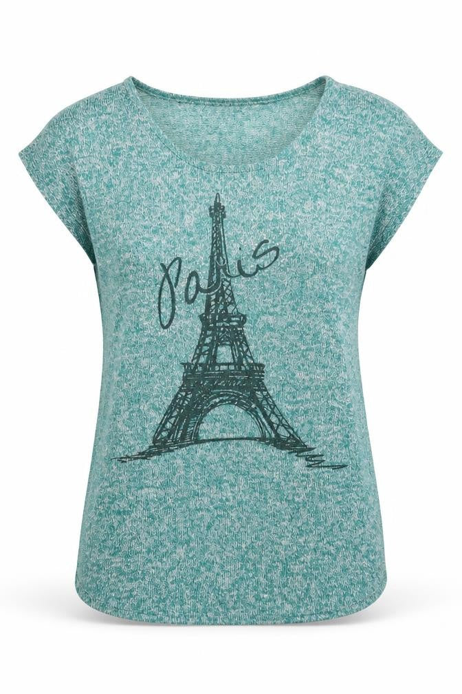 Agenda Womens Green Polyester Basic T-Shirt Size S Boat Neck - Paris
